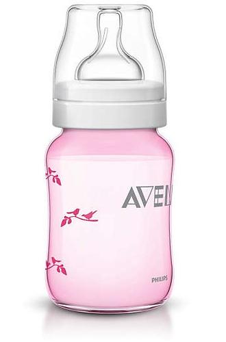 Бутылочка Avent Classic 260 мл 1мес+ розовая с птицами (10)