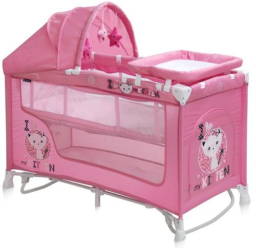 Кровать-манеж Lorelli Nanny 2 Plus Rocker Pink Kitten 1612 (2)