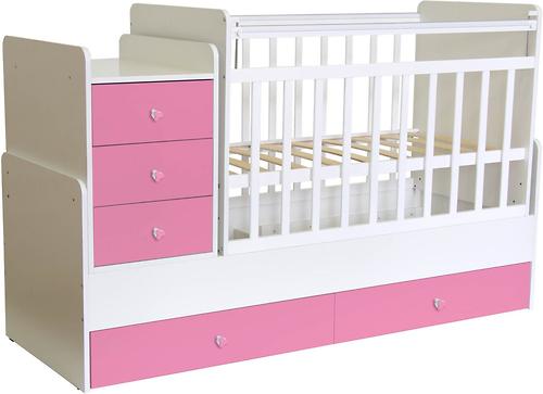 Кроватка-трансформер детская Фея 1100 Белый-Розовый (4)