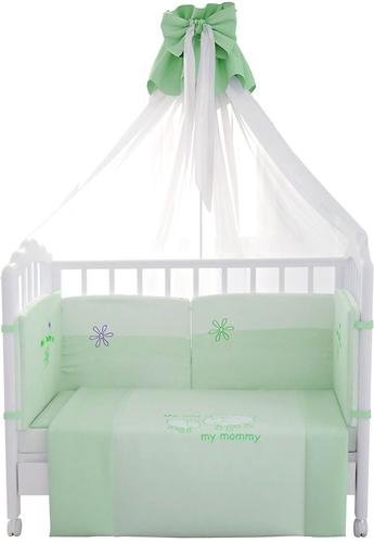 Комплект в кроватку Fairy Белые кудряшки, 7 предметов, Зеленый (1)