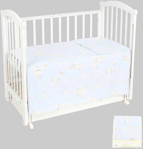 Комплект постельного белья в кроватку Leader Kids Кролик с мишкой Голубой бязь (1)