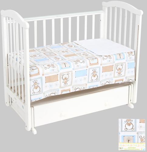 Комплект постельного белья в кроватку Leader Kids Мишки в квадратах Голубой бязь (1)