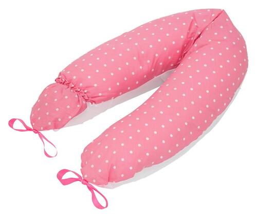 Уценка! Подушка для беременных Roxy Kids Премиум наполнитель холлофайбер + шарики + кармашек + завязки Розовый в белый горох (Ал) (13)
