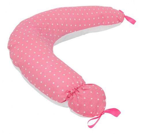 Уценка! Подушка для беременных Roxy Kids Премиум наполнитель холлофайбер + шарики + кармашек + завязки Розовый в белый горох (Ал) (14)