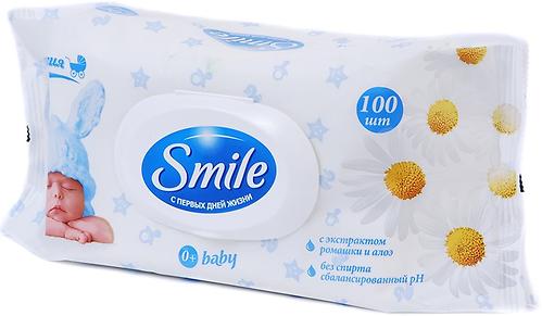 Салфетки влажные Smile с клапаном 100 шт с экстрактом ромашки и алое (1)
