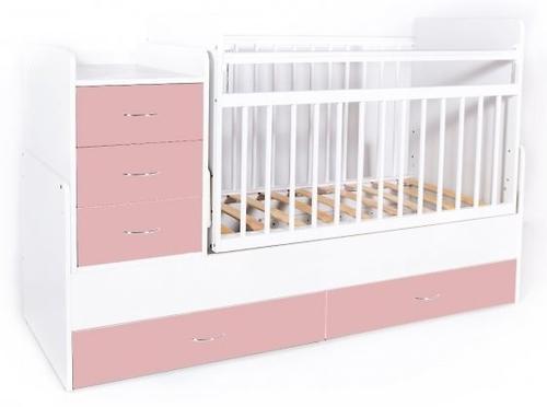 Кровать-трансформер детская Bambini M 01 10 01 Бело-Розовый фасад МДФ (4)