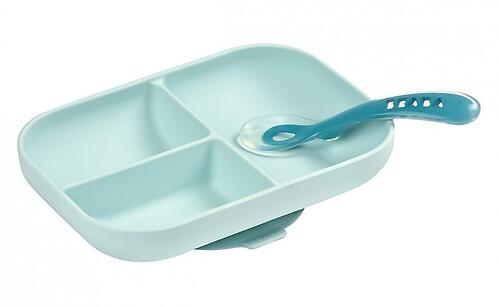 Набор посуды Beaba тарелка и ложка Set Repas Silicone Avec Ventouse Bleu (3)