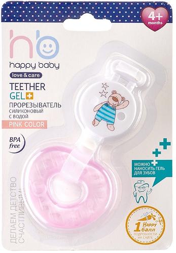 Прорезыватель силиконовый с водой Happy Baby Teether gel+ Pink (4)