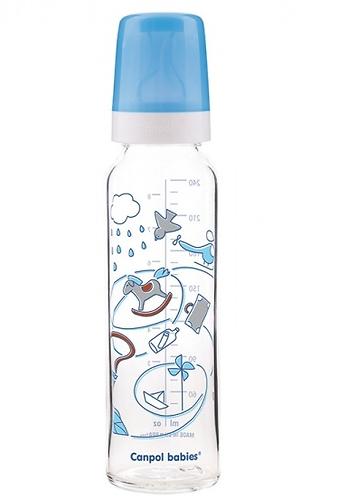 Бутылочка Canpol для кормления стеклянная с рисунком 240 мл 12м+ в ассортименте (5)