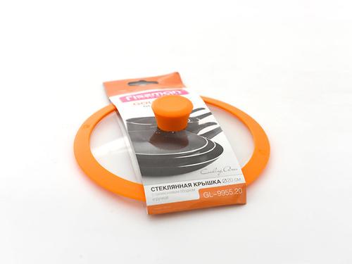 Стеклянная крышка GOURMET 20 см с оранжевым силиконовым ободком Fissman 9955 (1)