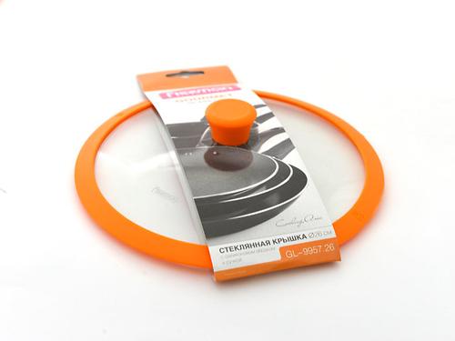 Стеклянная крышка Fissman GOURMET 26 см с оранжевым силиконовым ободком 9957 (1)