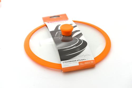 Стеклянная крышка Fissman GOURMET 28 см с оранжевым силиконовым ободком 9958 (1)