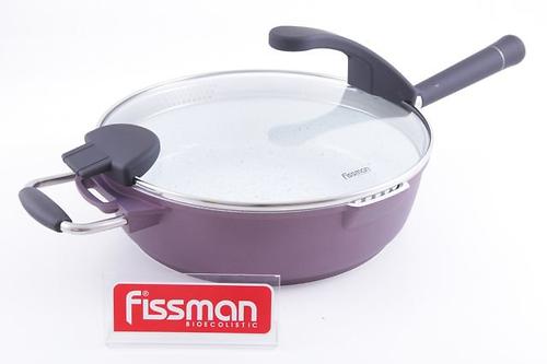 Глубокая сковорода Fissman SIROCCO со стеклянной крышкой с индукционным дном (алюм. с керам. антипригарным покрытием) 4563 (1)