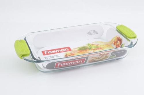 Прямоугольное блюдо для запекания Fissman 1.6л с силиконовыми ручками (стекло) 6137 (1)