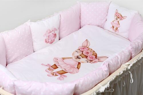Комплект постельных принадлежностей LAPPETTI 6 пр. для овальной и прямоугольной кроватки Балерина Розовый (5)