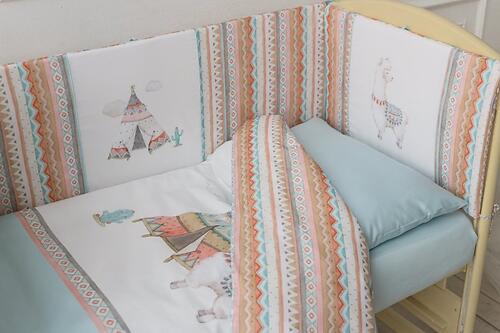 Комплект постельных принадлежностей LAPPETTI 6 пр. для прямоугольной кроватки Ламы Авторский рисунок (9)