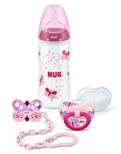 Набор подарочный Nuk 3 предмета: бутылка FС+, пустышка, цепочка Розовый (3)