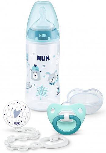 Набор подарочный Nuk 3 предмета: бутылка FС+, пустышка, цепочка Зима Голубой (1)