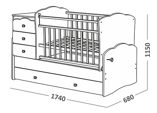 Кроватка СКВ-9 белая c ящиком (4)