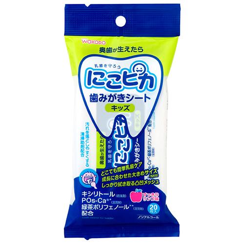 Детские влажные салфетки для чистки зубов Wakodo Nico Pika со вкусом зеленого яблока 20 шт/уп (1)